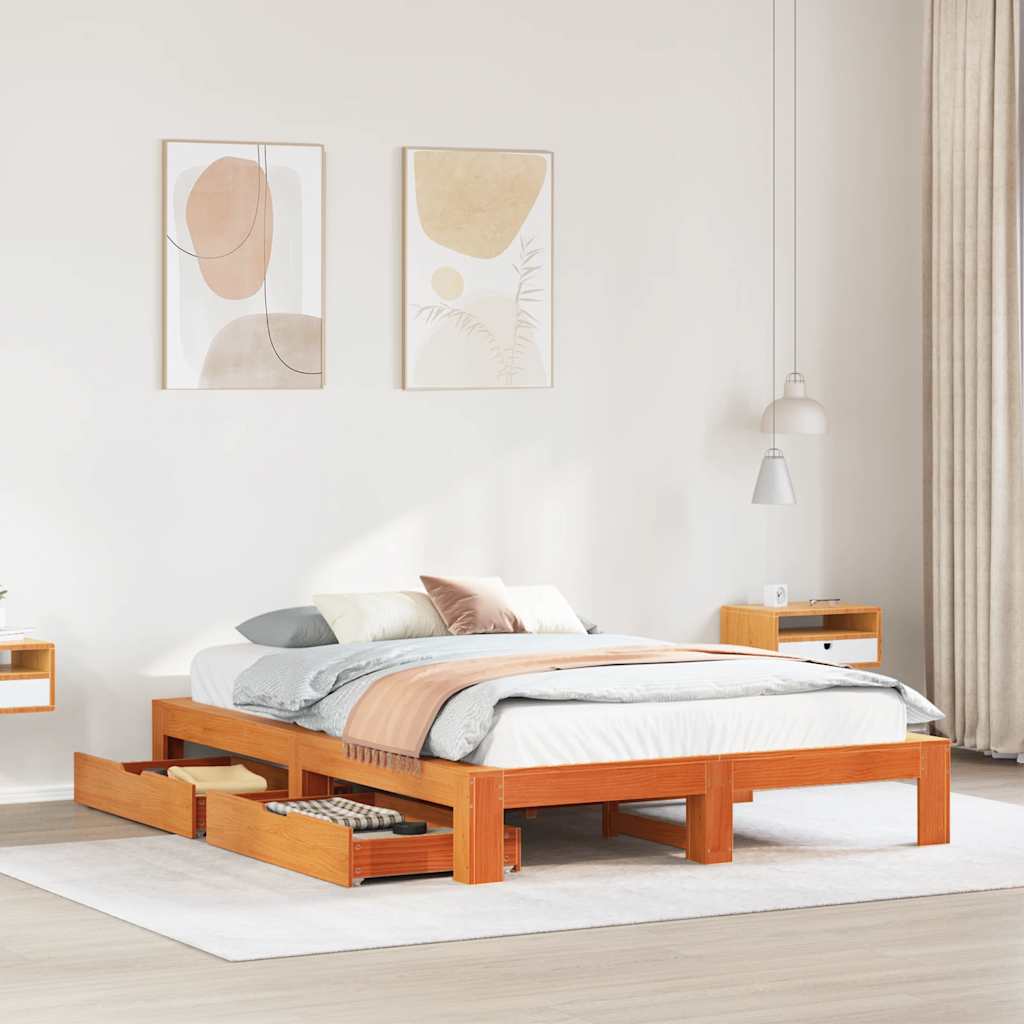 Bed met matras massief grenenhout wasbruin 140x190 cm is nu te koop bij PeponiXL, paradijselijk wonen!