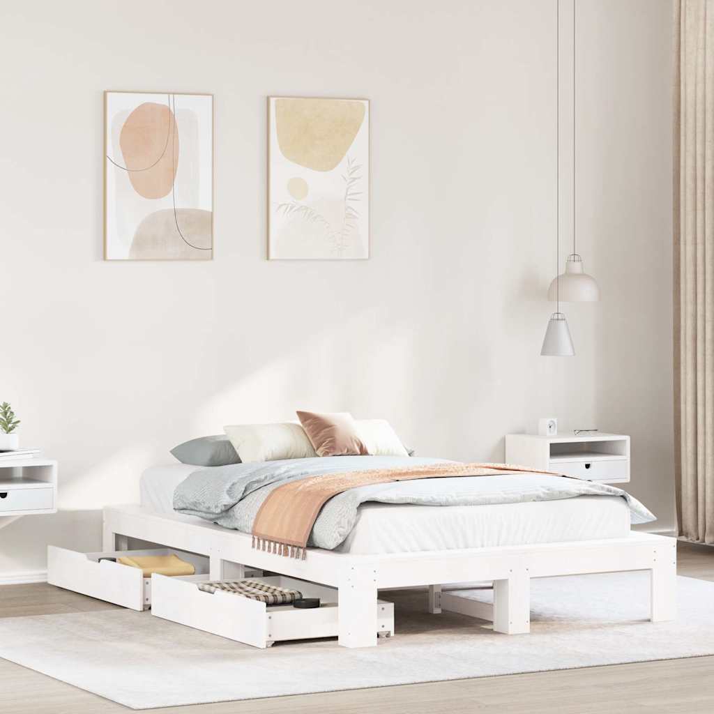 Bedframe zonder matras massief grenenhout wit 135x190 cm is nu te koop bij PeponiXL, paradijselijk wonen!