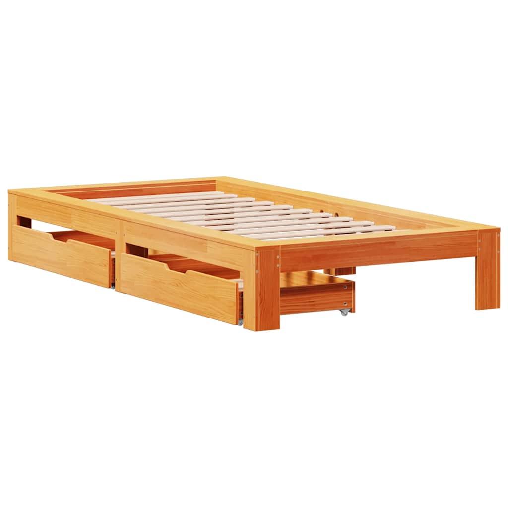 Bedframe zonder matras massief grenenhout wasbruin 75x190 cm