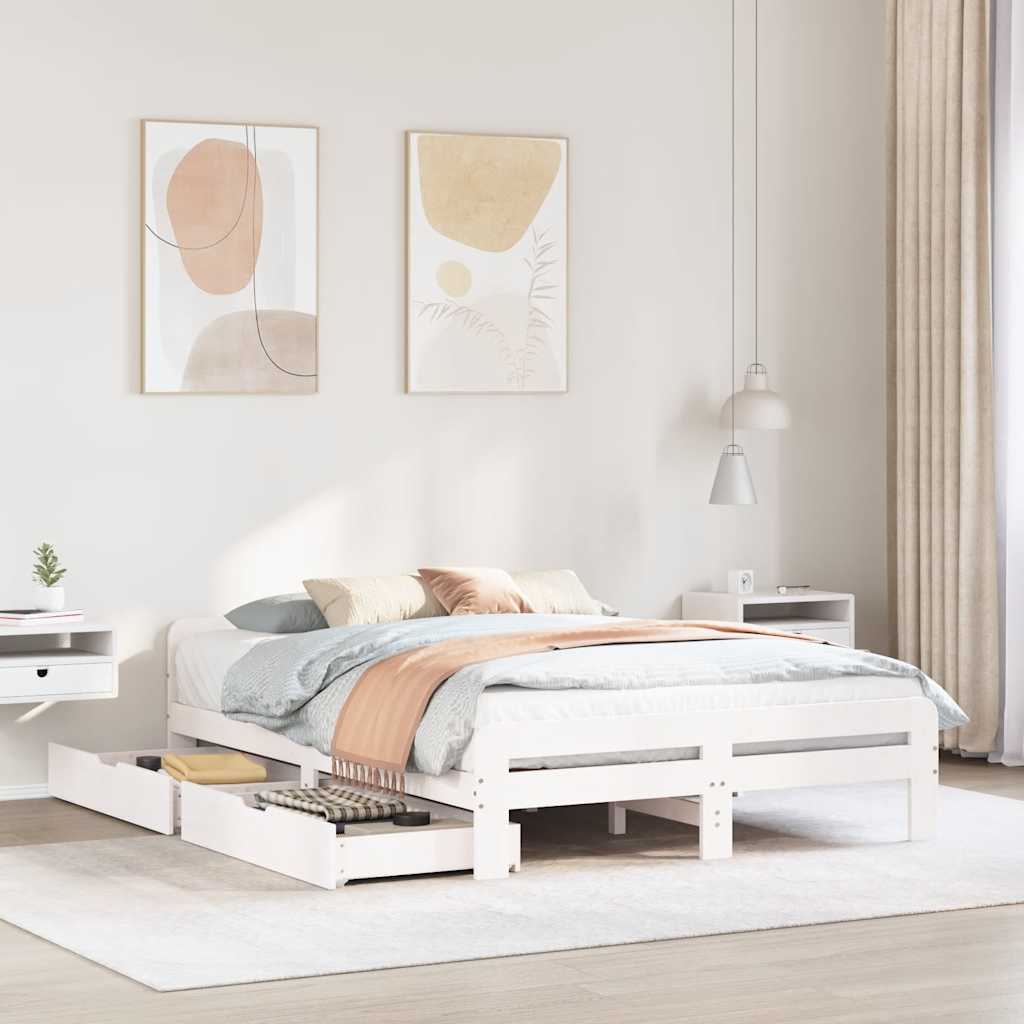 Bedframe zonder matras massief grenenhout wit 150x200 cm is nu te koop bij PeponiXL, paradijselijk wonen!