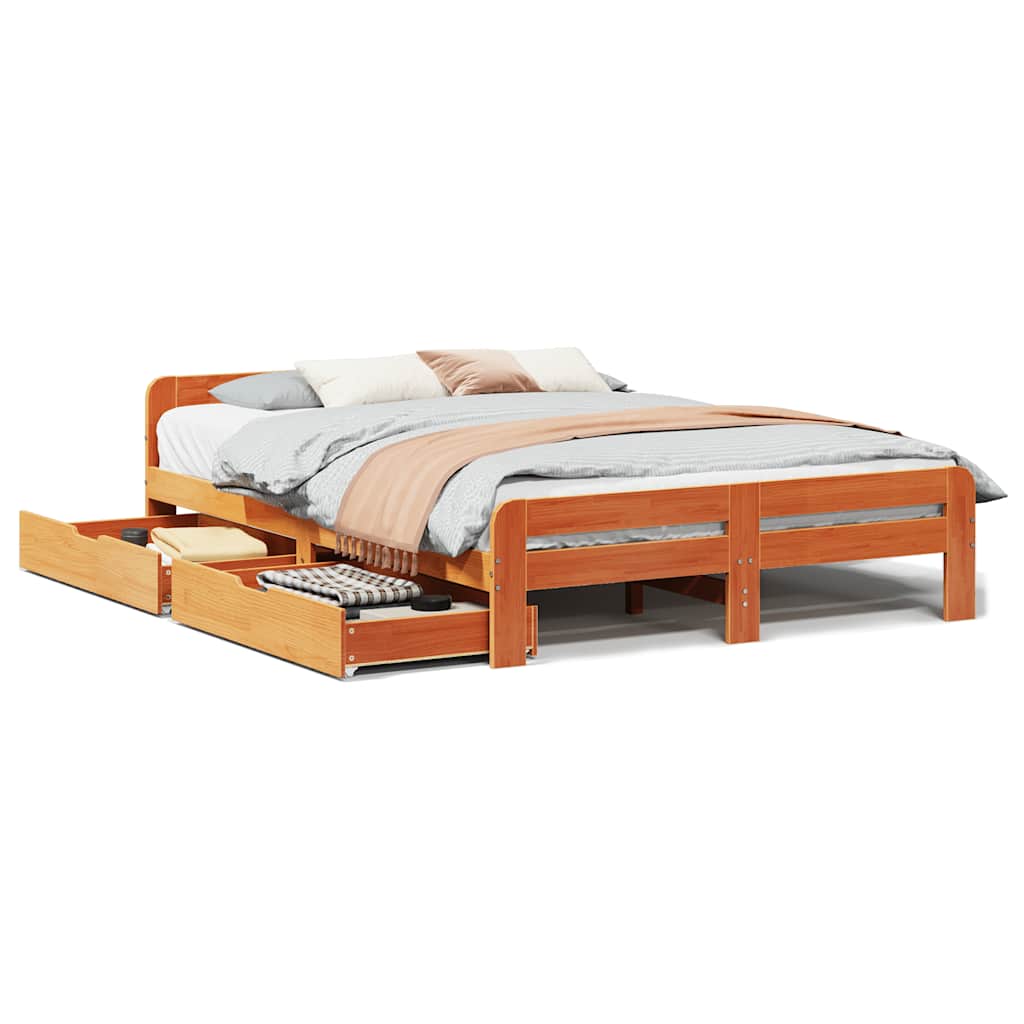 Bedframe zonder matras massief grenenhout wasbruin 150x200 cm is nu te koop bij PeponiXL, paradijselijk wonen!