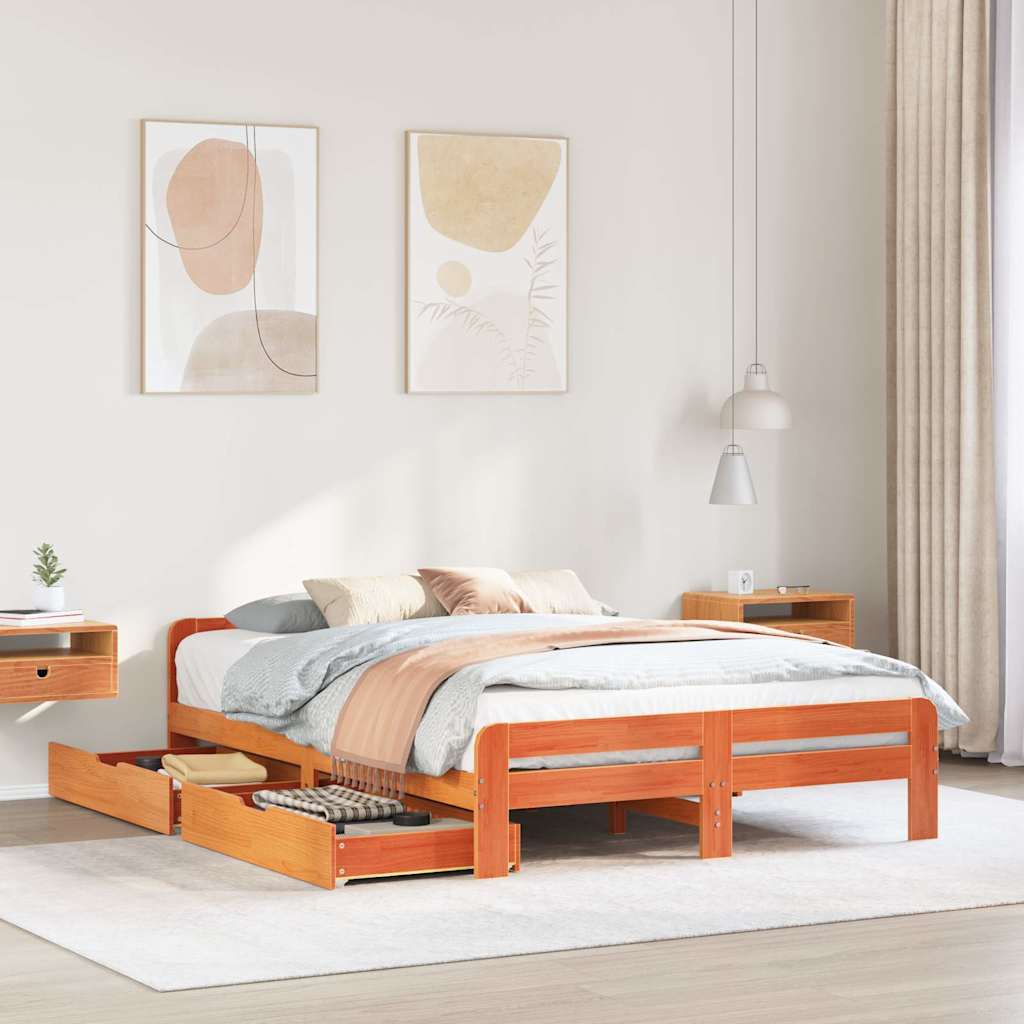 Bedframe zonder matras massief grenenhout wasbruin 150x200 cm is nu te koop bij PeponiXL, paradijselijk wonen!