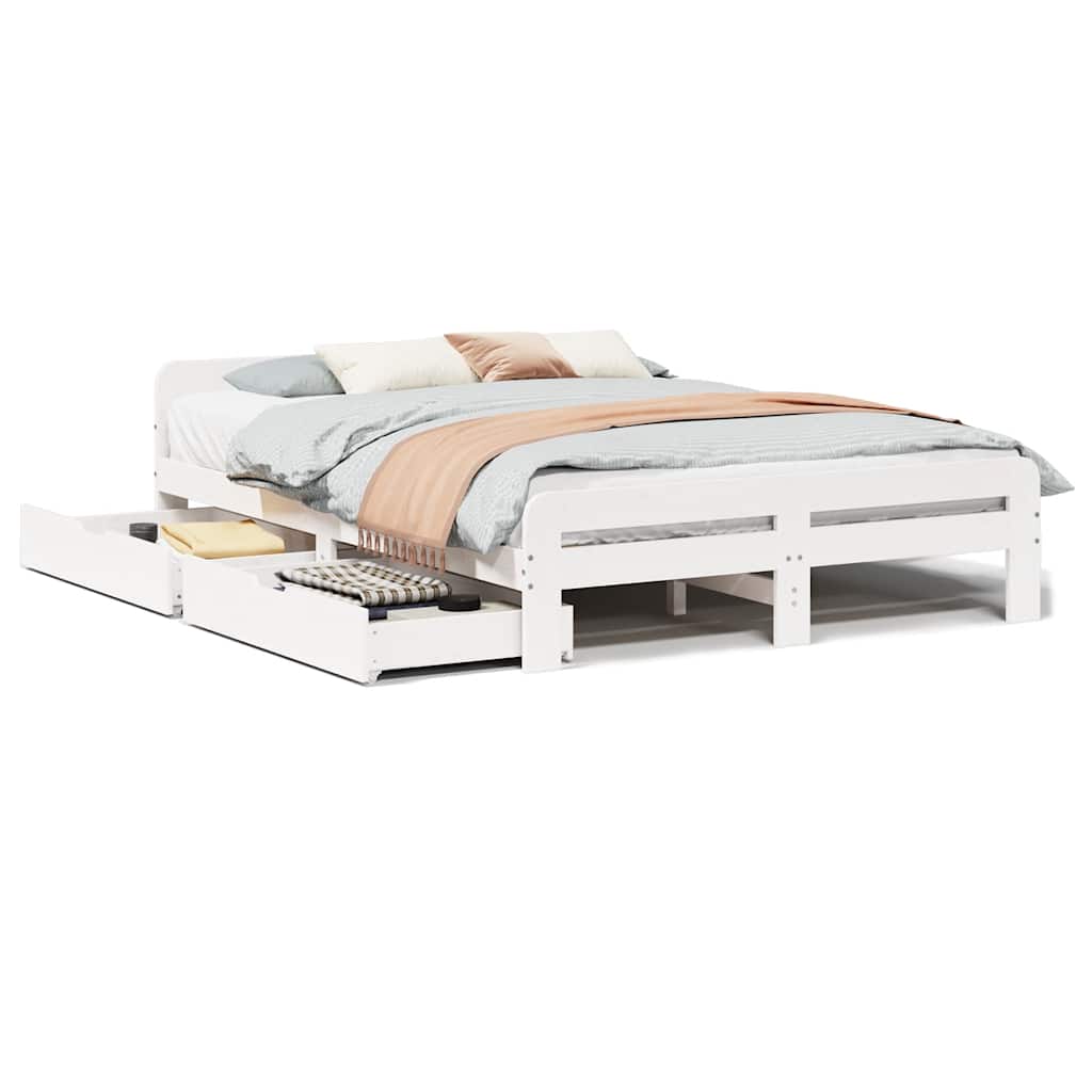 Bedframe zonder matras massief grenenhout wit 140x190 cm is nu te koop bij PeponiXL, paradijselijk wonen!