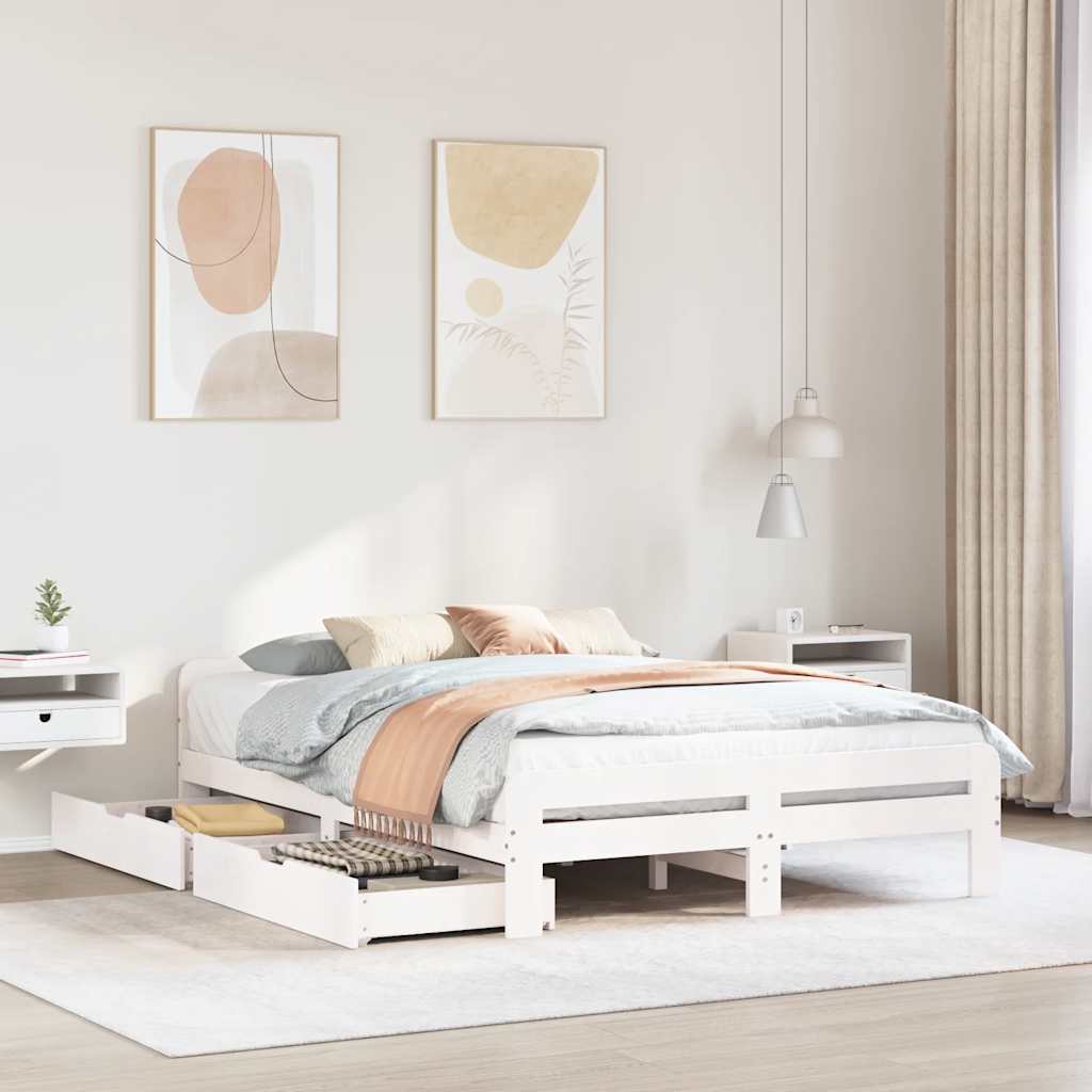 Bedframe zonder matras massief grenenhout wit 140x190 cm is nu te koop bij PeponiXL, paradijselijk wonen!