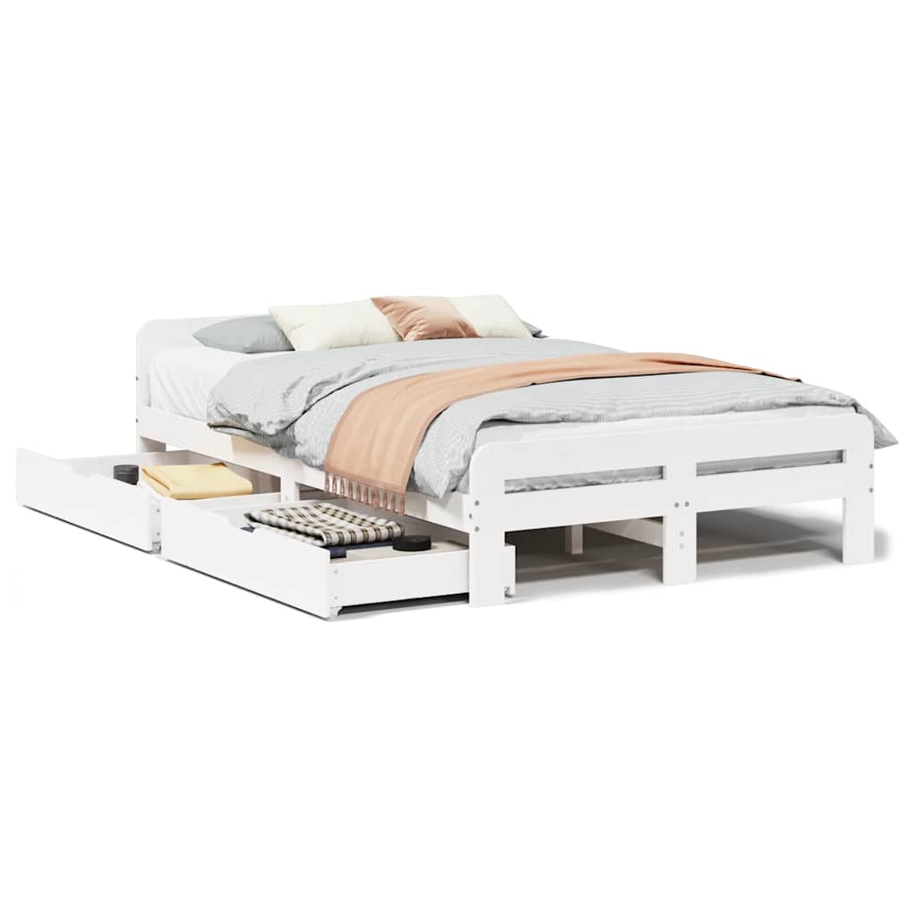 Bedframe zonder matras massief grenenhout wit 135x190 cm is nu te koop bij PeponiXL, paradijselijk wonen!