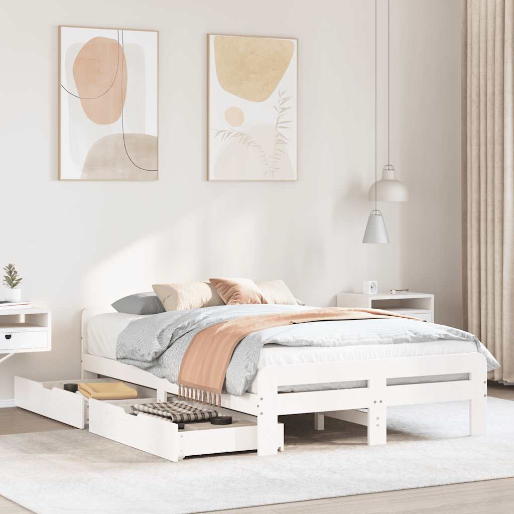 Bedframe zonder matras massief grenenhout wit 135x190 cm is nu te koop bij PeponiXL, paradijselijk wonen!