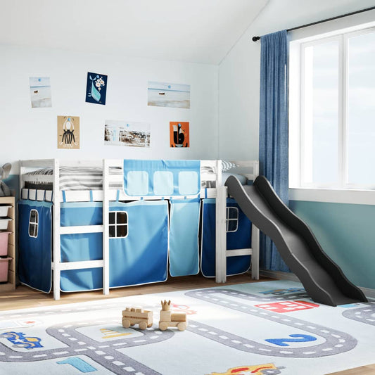 Kinderhoogslaper met gordijnen 80x200 cm grenenhout blauw is nu te koop bij PeponiXL, paradijselijk wonen!