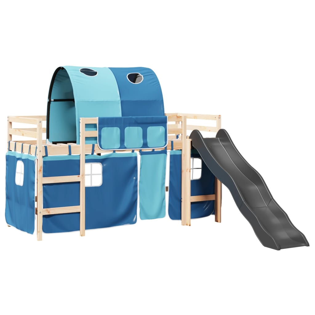 Kinderhoogslaper met tunnel 80x200 cm massief grenenhout blauw is nu te koop bij PeponiXL, paradijselijk wonen!