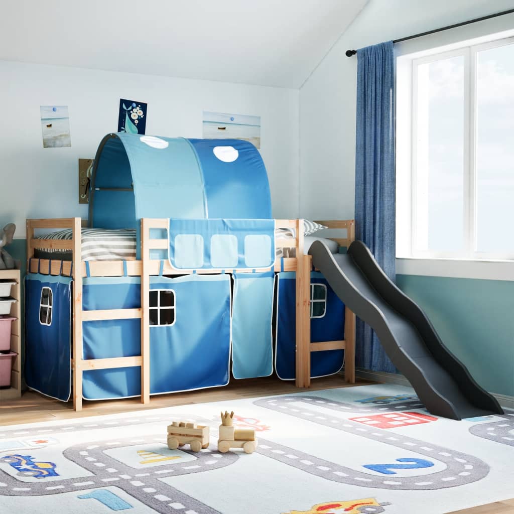 Kinderhoogslaper met tunnel 80x200 cm massief grenenhout blauw is nu te koop bij PeponiXL, paradijselijk wonen!