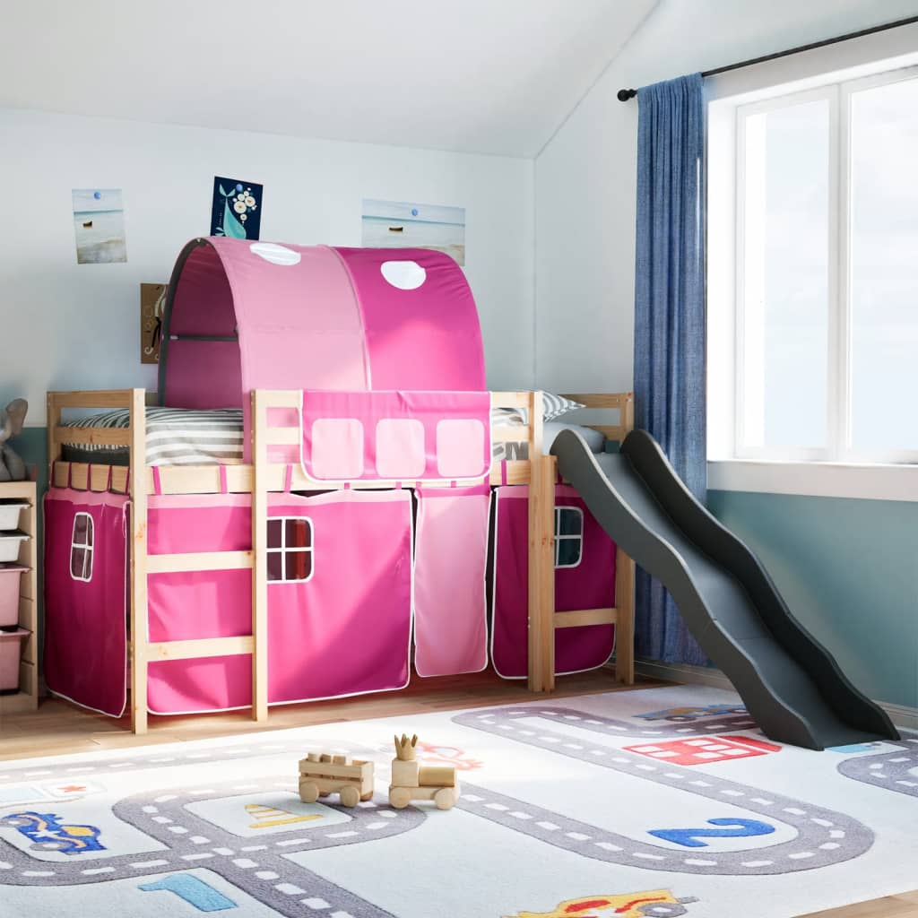 Kinderhoogslaper met tunnel 80x200 cm massief grenenhout roze is nu te koop bij PeponiXL, paradijselijk wonen!