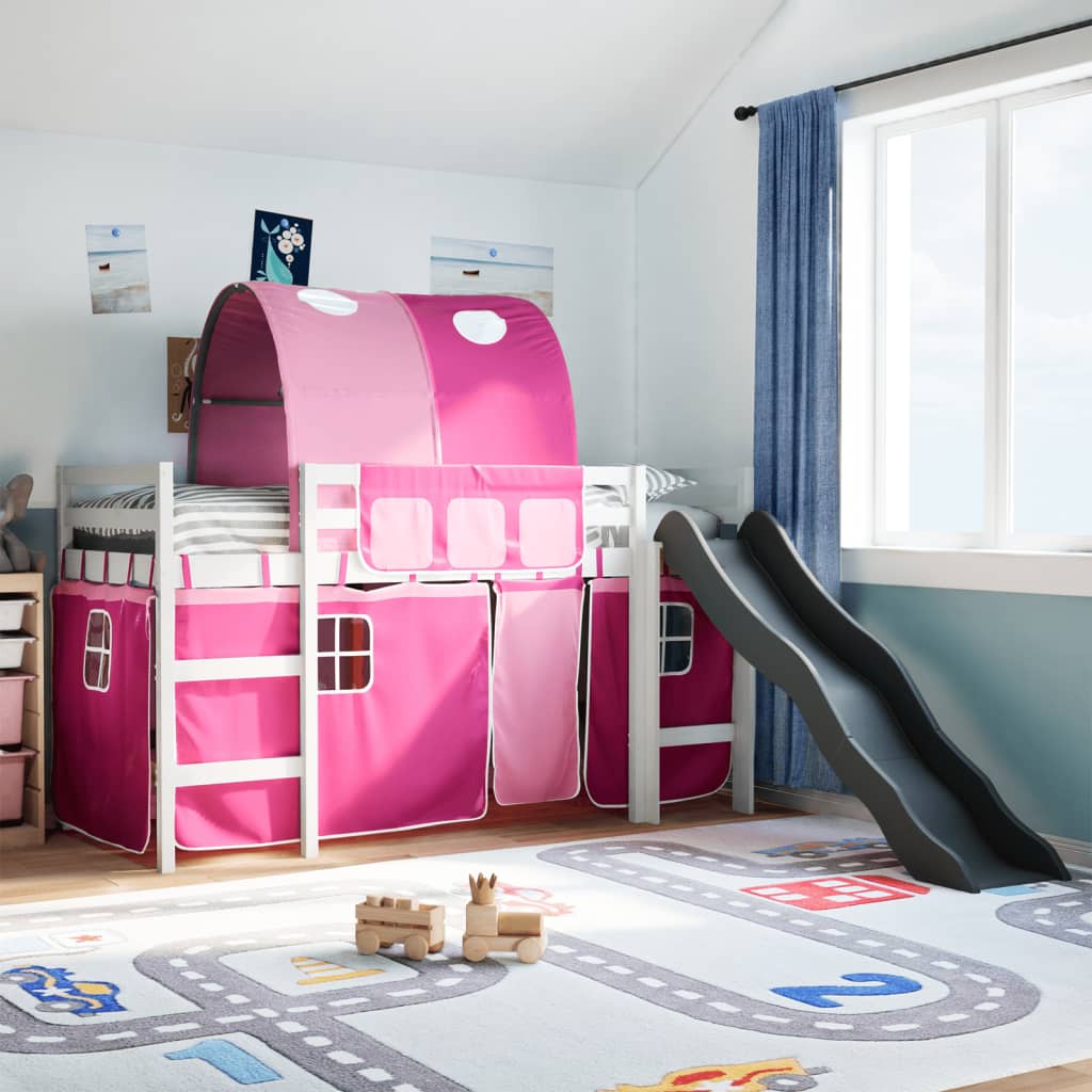 Kinderhoogslaper met tunnel 80x200 cm massief grenenhout roze is nu te koop bij PeponiXL, paradijselijk wonen!