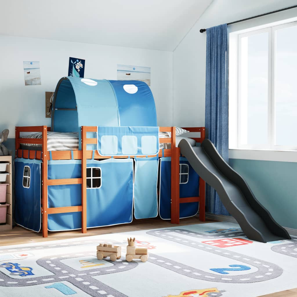 Kinderhoogslaper met tunnel 80x200 cm massief grenenhout blauw is nu te koop bij PeponiXL, paradijselijk wonen!