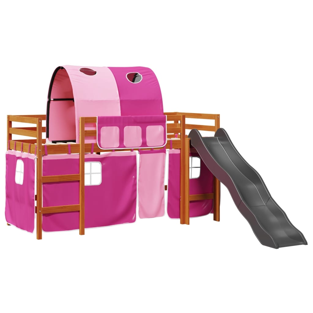 Kinderhoogslaper met tunnel 80x200 cm massief grenenhout roze is nu te koop bij PeponiXL, paradijselijk wonen!