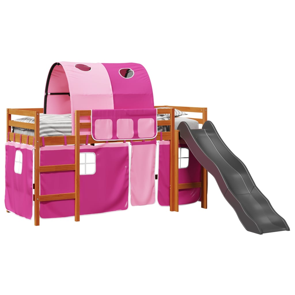 Kinderhoogslaper met tunnel 80x200 cm massief grenenhout roze is nu te koop bij PeponiXL, paradijselijk wonen!