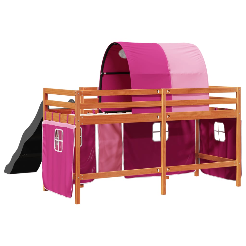 Kinderhoogslaper met tunnel 80x200 cm massief grenenhout roze is nu te koop bij PeponiXL, paradijselijk wonen!