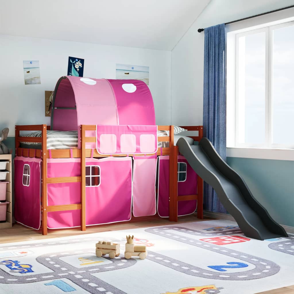 Kinderhoogslaper met tunnel 80x200 cm massief grenenhout roze is nu te koop bij PeponiXL, paradijselijk wonen!