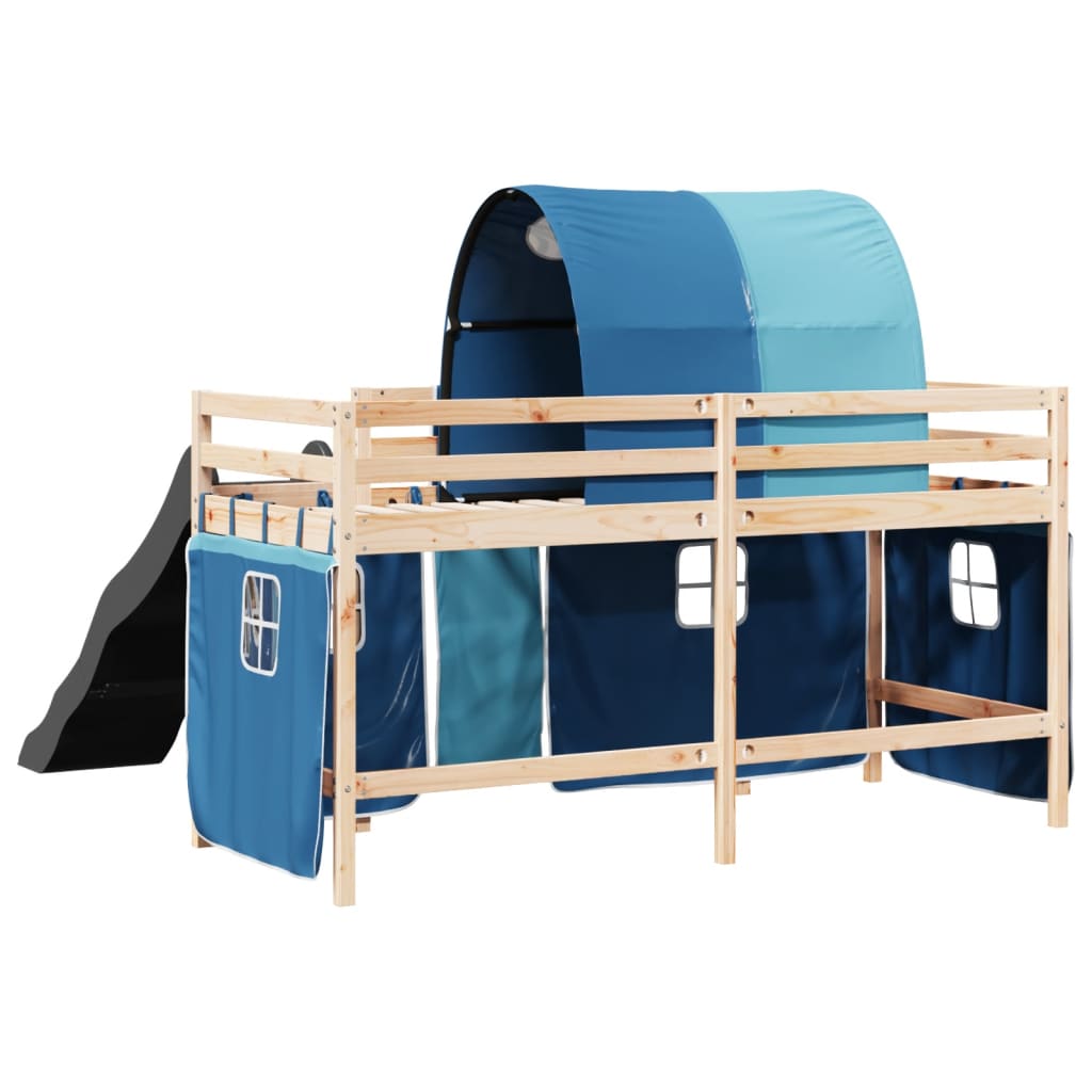 Kinderhoogslaper met tunnel 90x200 cm massief grenenhout blauw is nu te koop bij PeponiXL, paradijselijk wonen!