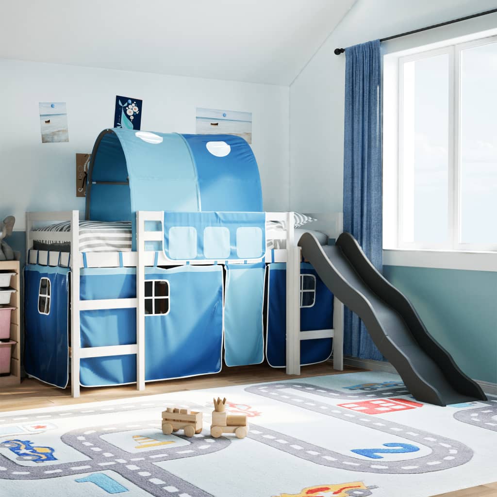 Kinderhoogslaper met tunnel 90x200 cm massief grenenhout blauw is nu te koop bij PeponiXL, paradijselijk wonen!