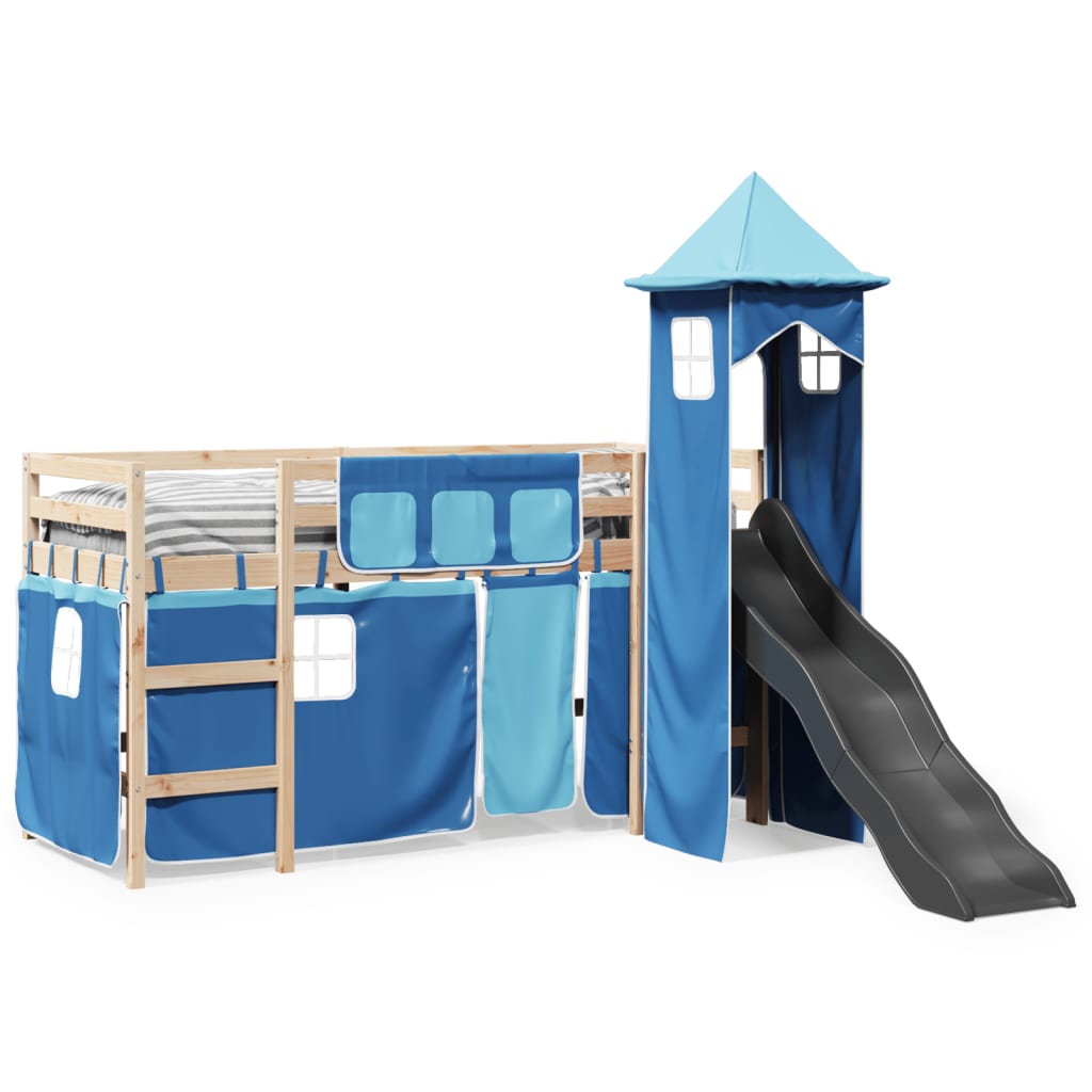 Kinderhoogslaper met toren 80x200 cm massief grenenhout blauw is nu te koop bij PeponiXL, paradijselijk wonen!