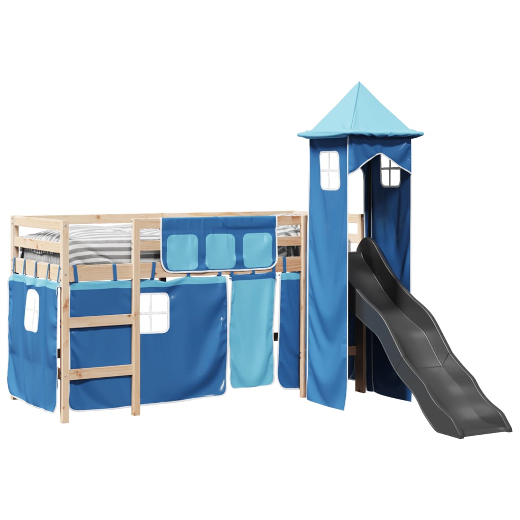 Kinderhoogslaper met toren 80x200 cm massief grenenhout blauw is nu te koop bij PeponiXL, paradijselijk wonen!