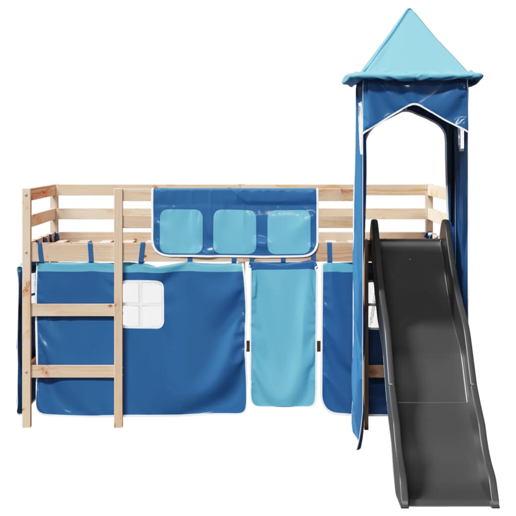 Kinderhoogslaper met toren 80x200 cm massief grenenhout blauw is nu te koop bij PeponiXL, paradijselijk wonen!