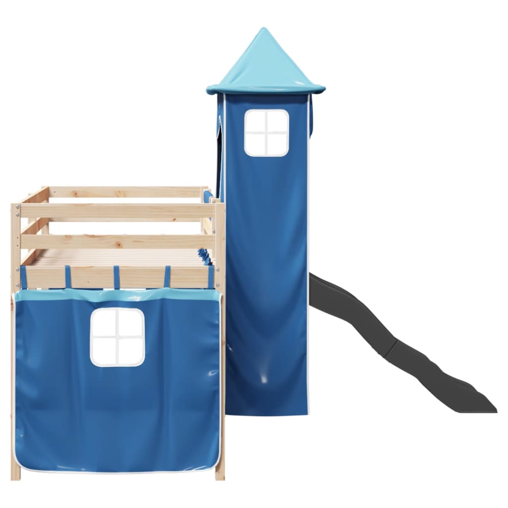 Kinderhoogslaper met toren 80x200 cm massief grenenhout blauw is nu te koop bij PeponiXL, paradijselijk wonen!