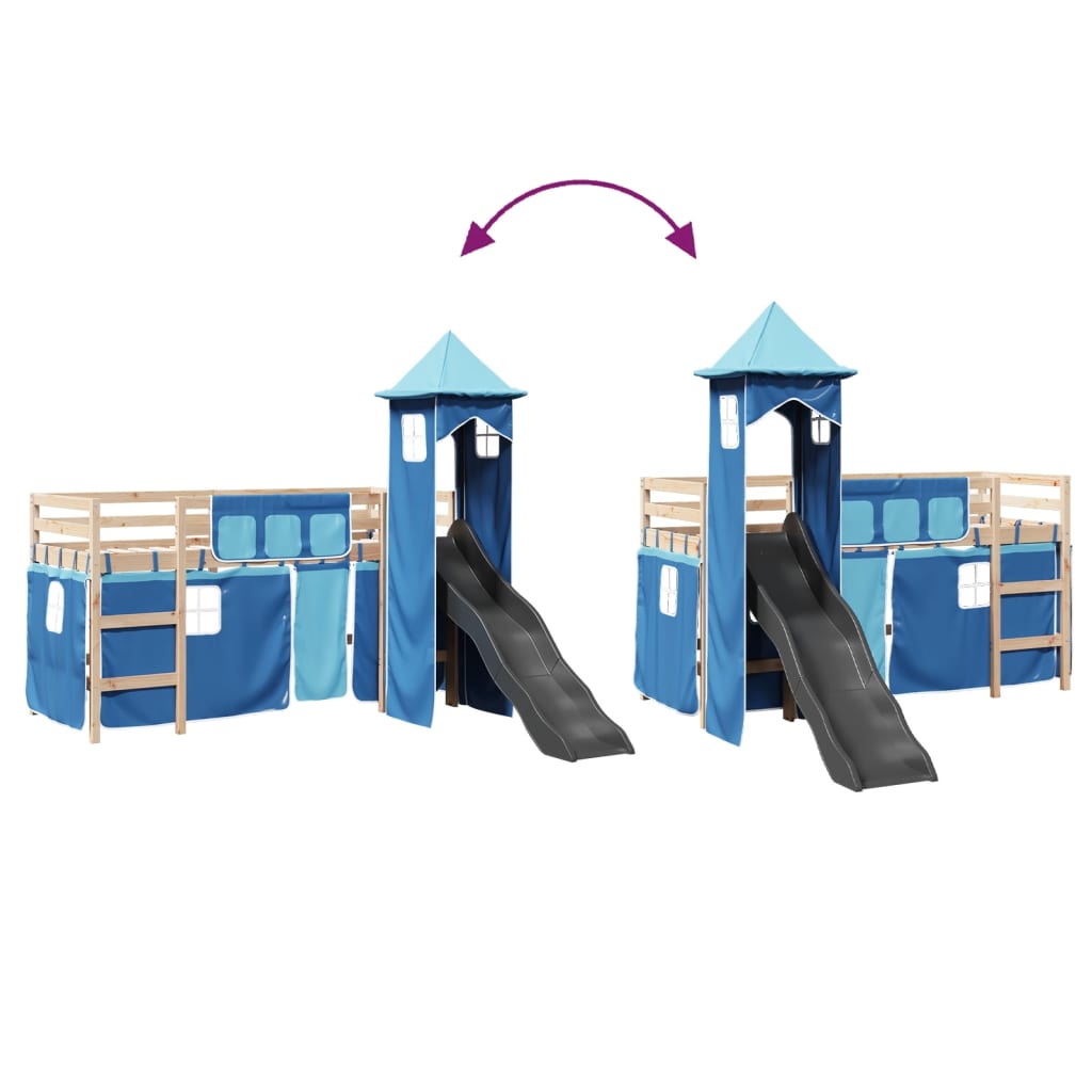 Kinderhoogslaper met toren 80x200 cm massief grenenhout blauw is nu te koop bij PeponiXL, paradijselijk wonen!