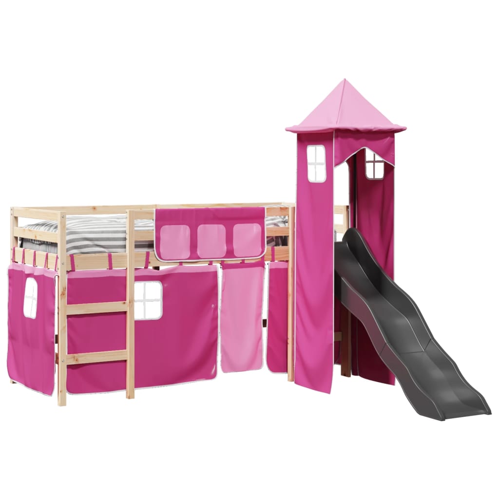 Kinderhoogslaper met toren 80x200 cm massief grenenhout roze is nu te koop bij PeponiXL, paradijselijk wonen!