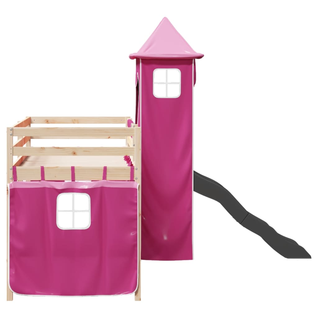 Kinderhoogslaper met toren 80x200 cm massief grenenhout roze is nu te koop bij PeponiXL, paradijselijk wonen!