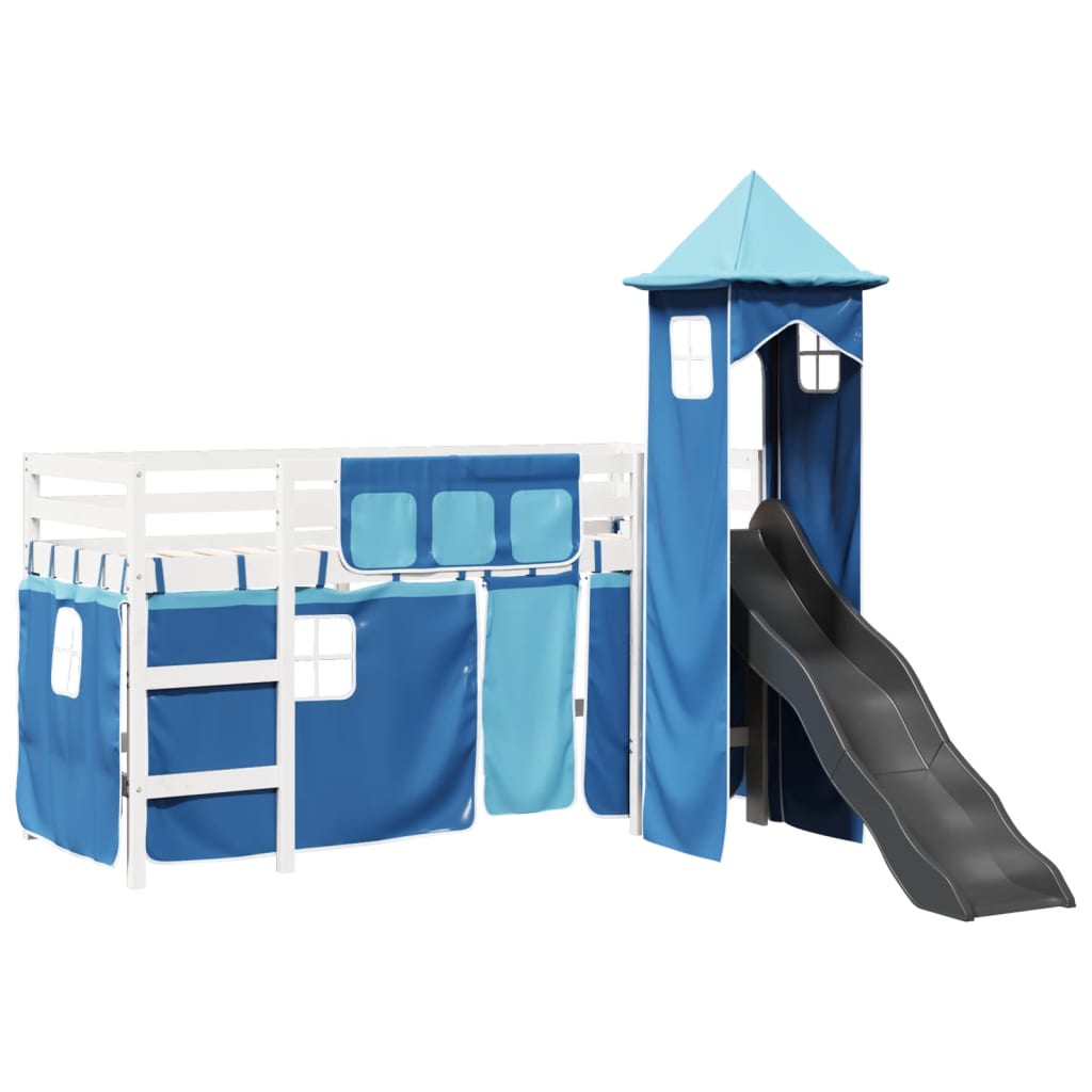 Kinderhoogslaper met toren 80x200 cm massief grenenhout blauw is nu te koop bij PeponiXL, paradijselijk wonen!