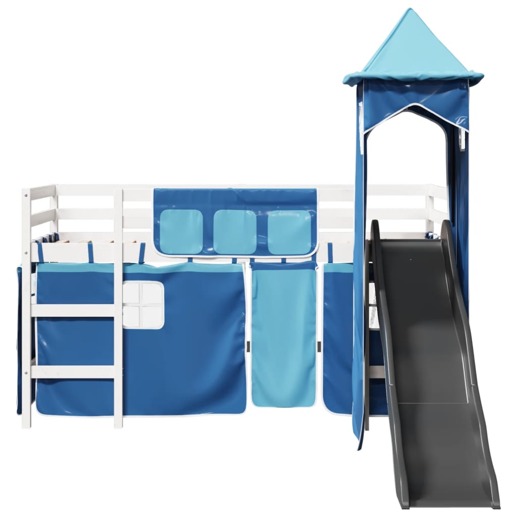 Kinderhoogslaper met toren 80x200 cm massief grenenhout blauw is nu te koop bij PeponiXL, paradijselijk wonen!