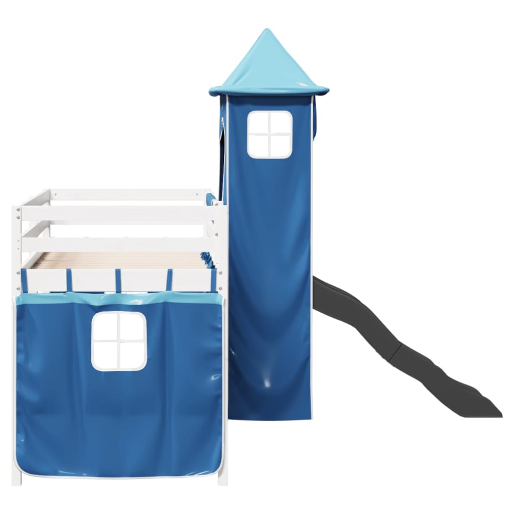 Kinderhoogslaper met toren 80x200 cm massief grenenhout blauw is nu te koop bij PeponiXL, paradijselijk wonen!