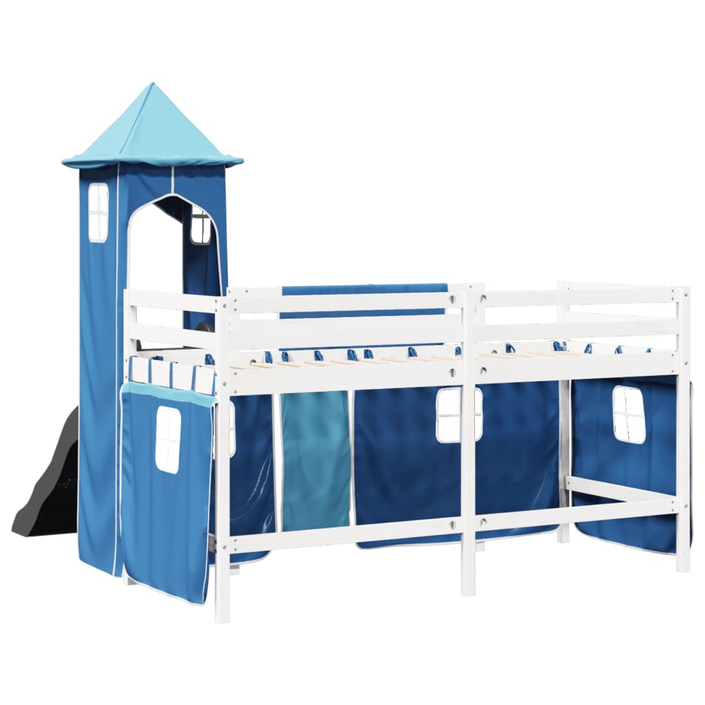 Kinderhoogslaper met toren 80x200 cm massief grenenhout blauw is nu te koop bij PeponiXL, paradijselijk wonen!