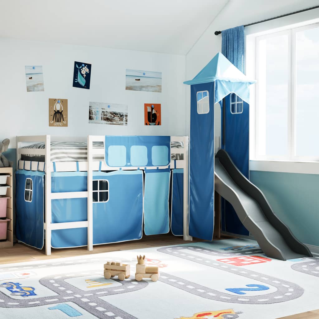 Kinderhoogslaper met toren 80x200 cm massief grenenhout blauw is nu te koop bij PeponiXL, paradijselijk wonen!