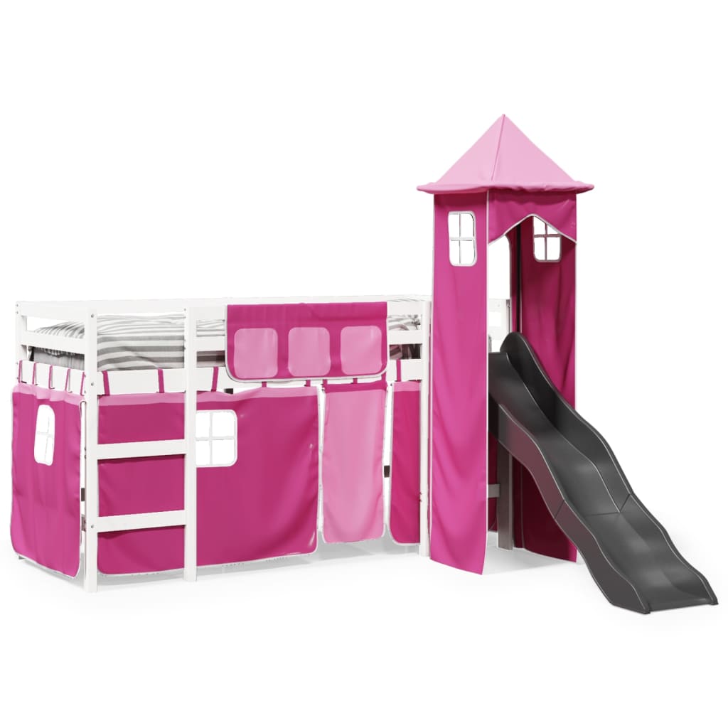 Kinderhoogslaper met toren 80x200 cm massief grenenhout roze is nu te koop bij PeponiXL, paradijselijk wonen!