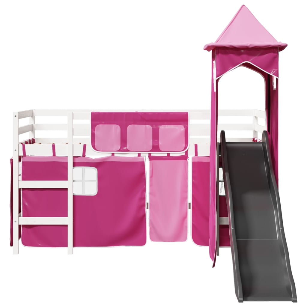 Kinderhoogslaper met toren 80x200 cm massief grenenhout roze is nu te koop bij PeponiXL, paradijselijk wonen!