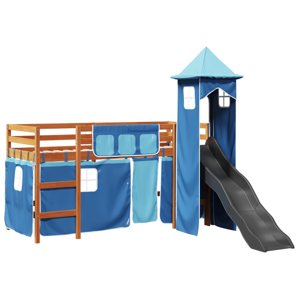 Kinderhoogslaper met toren 80x200 cm massief grenenhout blauw is nu te koop bij PeponiXL, paradijselijk wonen!