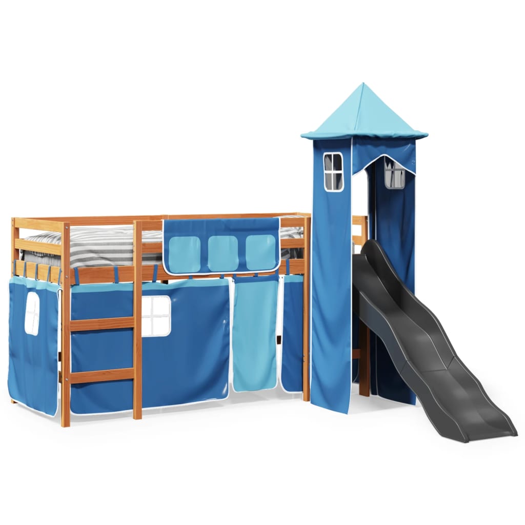 Kinderhoogslaper met toren 80x200 cm massief grenenhout blauw is nu te koop bij PeponiXL, paradijselijk wonen!