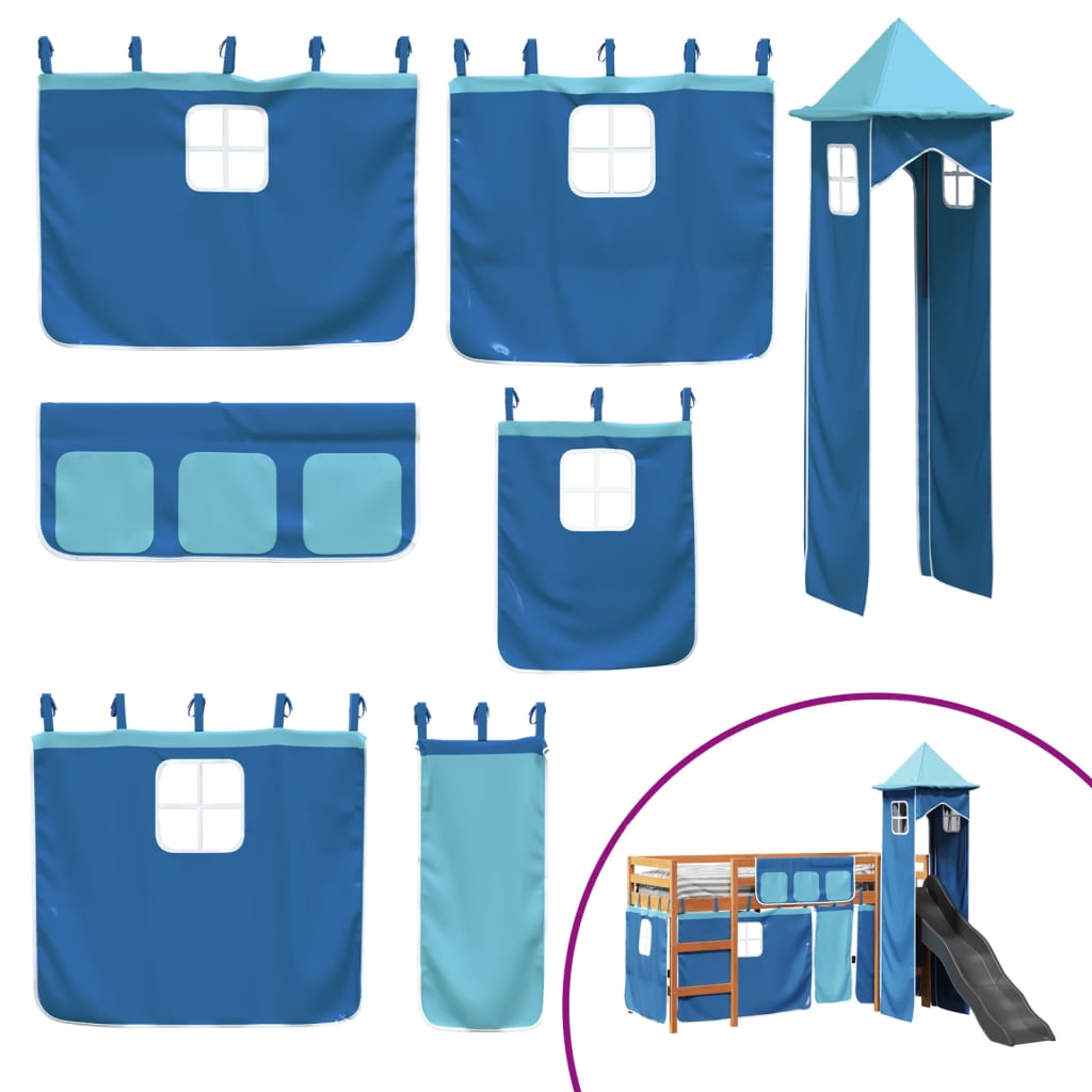 Kinderhoogslaper met toren 80x200 cm massief grenenhout blauw is nu te koop bij PeponiXL, paradijselijk wonen!