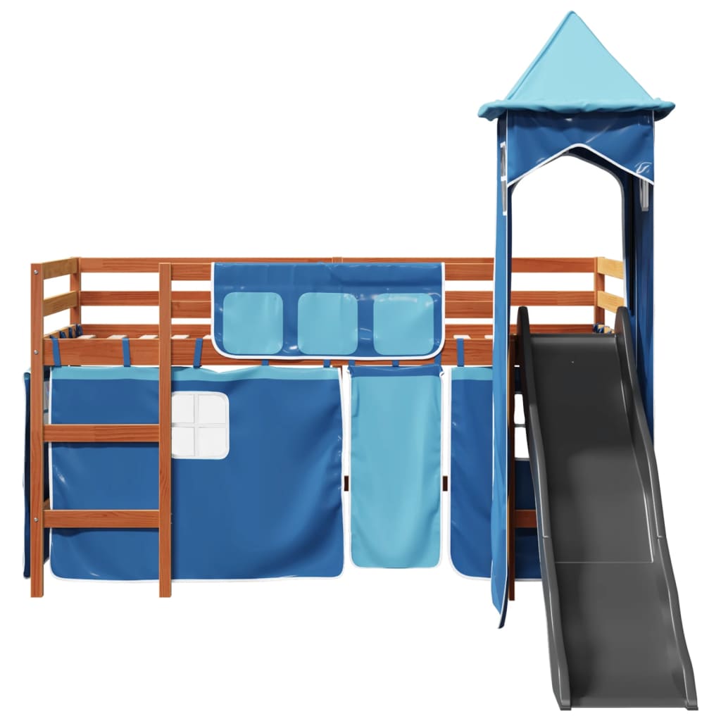 Kinderhoogslaper met toren 80x200 cm massief grenenhout blauw is nu te koop bij PeponiXL, paradijselijk wonen!