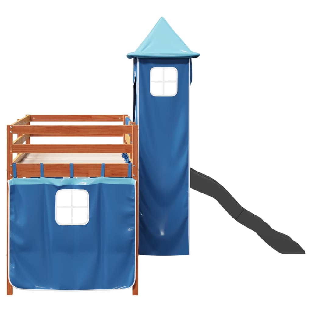 Kinderhoogslaper met toren 80x200 cm massief grenenhout blauw is nu te koop bij PeponiXL, paradijselijk wonen!