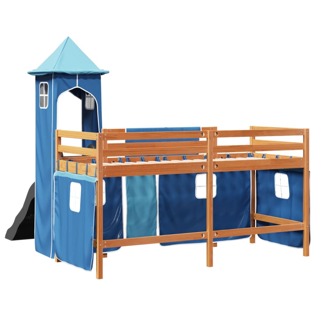 Kinderhoogslaper met toren 80x200 cm massief grenenhout blauw is nu te koop bij PeponiXL, paradijselijk wonen!