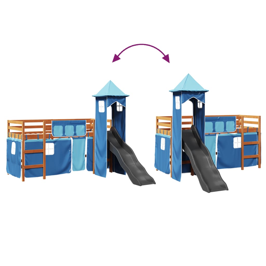 Kinderhoogslaper met toren 80x200 cm massief grenenhout blauw is nu te koop bij PeponiXL, paradijselijk wonen!