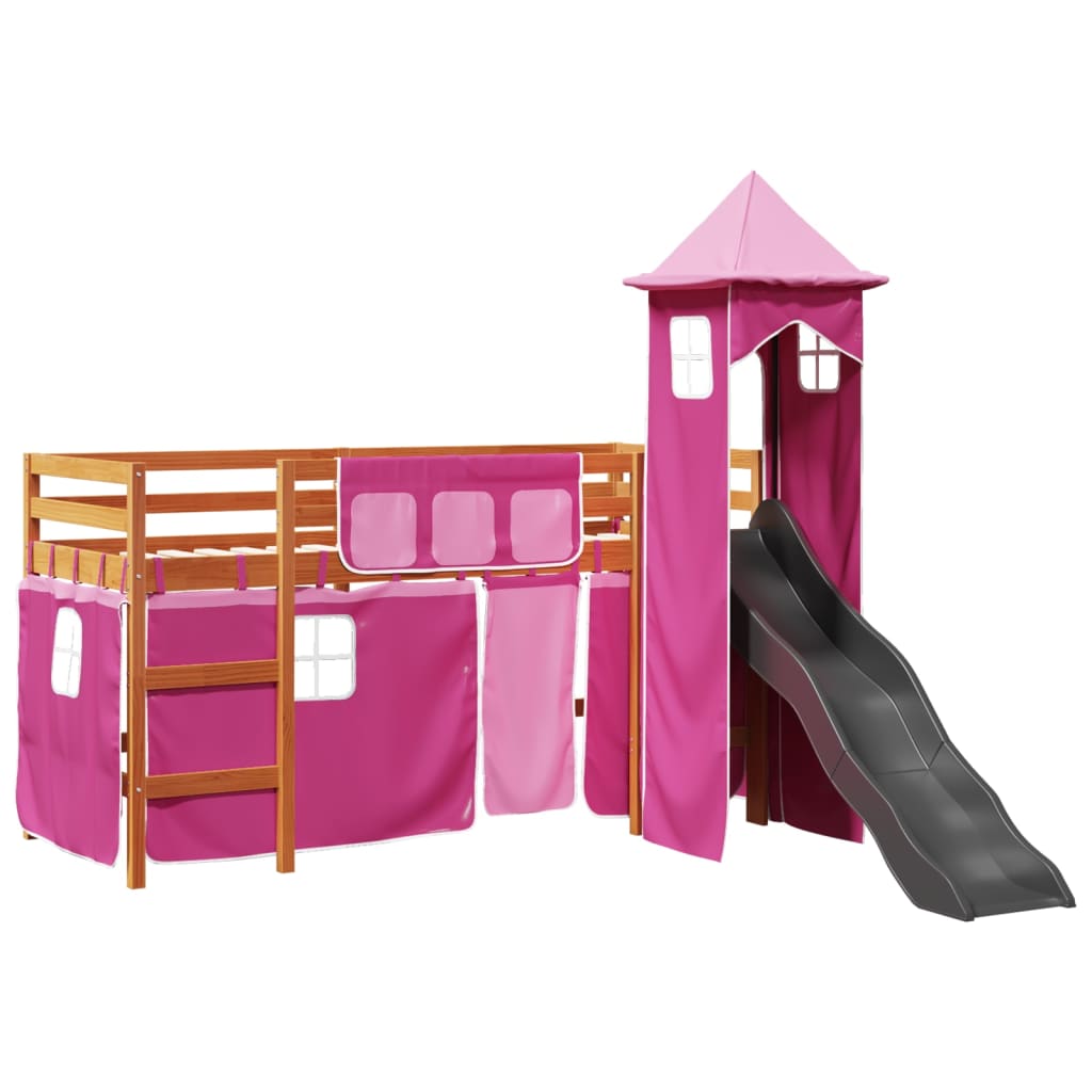 Kinderhoogslaper met toren 80x200 cm massief grenenhout roze is nu te koop bij PeponiXL, paradijselijk wonen!