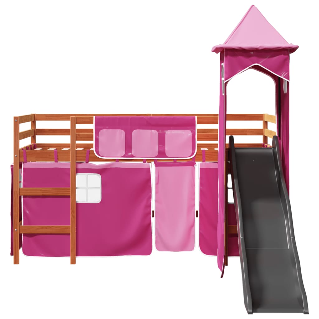 Kinderhoogslaper met toren 80x200 cm massief grenenhout roze is nu te koop bij PeponiXL, paradijselijk wonen!