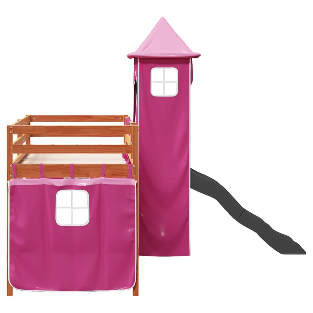 Kinderhoogslaper met toren 80x200 cm massief grenenhout roze is nu te koop bij PeponiXL, paradijselijk wonen!