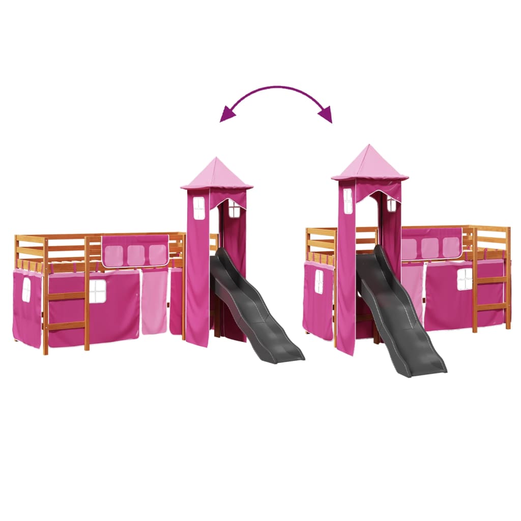 Kinderhoogslaper met toren 80x200 cm massief grenenhout roze is nu te koop bij PeponiXL, paradijselijk wonen!