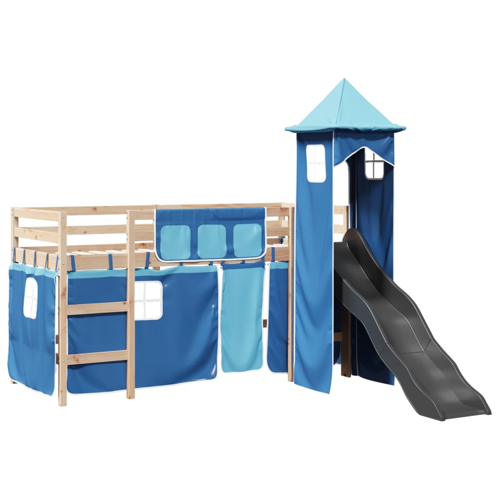 Kinderhoogslaper met toren 90x200 cm massief grenenhout blauw is nu te koop bij PeponiXL, paradijselijk wonen!