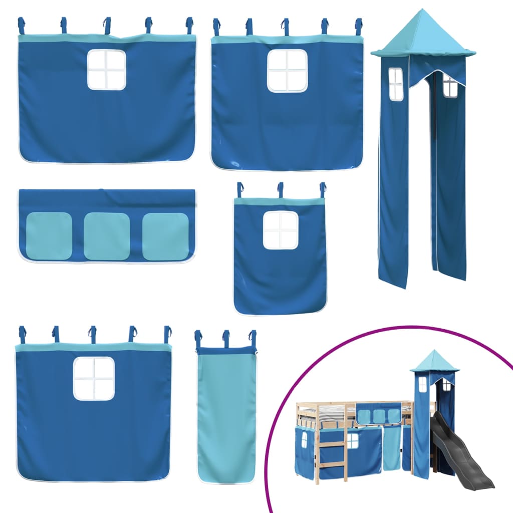 Kinderhoogslaper met toren 90x200 cm massief grenenhout blauw is nu te koop bij PeponiXL, paradijselijk wonen!