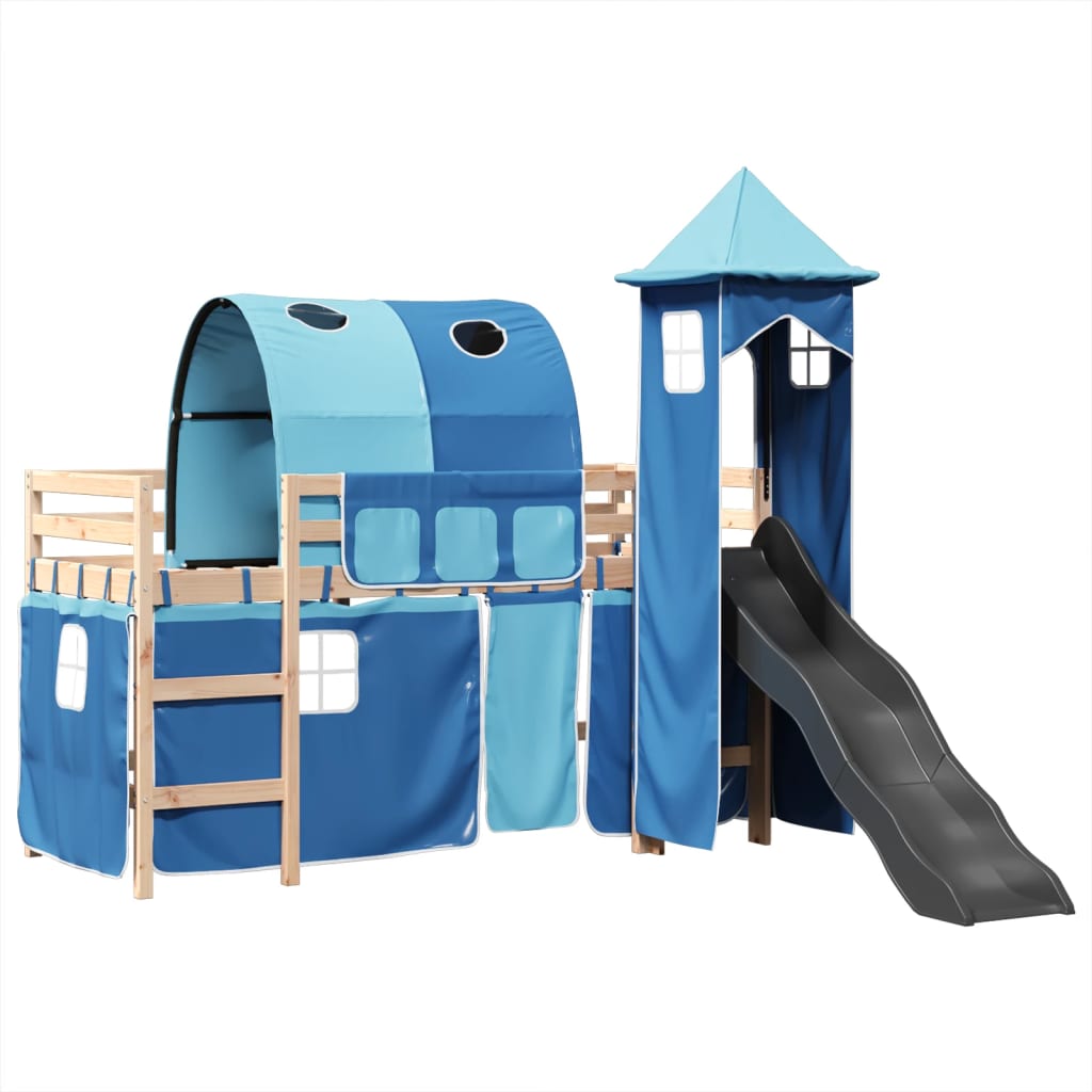 Kinderhoogslaper met toren 80x200 cm massief grenenhout blauw is nu te koop bij PeponiXL, paradijselijk wonen!